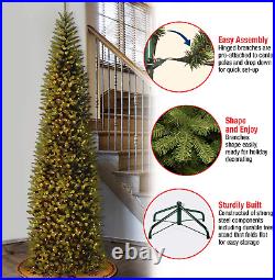 Artificial Christmas Tree Pre-Lit Pre-Strung White Lights Stand Kingswood 9 Ft