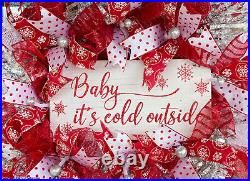 Baby It's Cold Outtside Christmas Deco Mesh Front Door Wreath, Home Decor