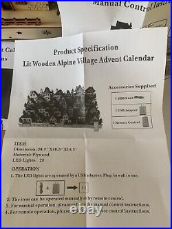 Balsam Hill LED Lit Wooden Alpine Village Advent Calendar 31 NEW In Box