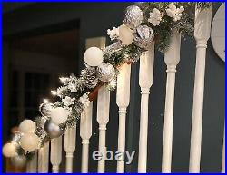 Balsam Hill style Flocked White Garland 27 Ft Clear lights Decorated Beautiful