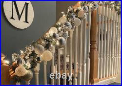 Balsam Hill style Flocked White Garland 27 Ft Clear lights Decorated Beautiful