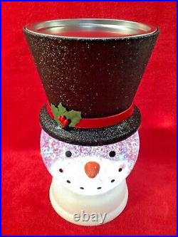Bath & Body Works 8.75 Snowman Water Globe Candle Holder Pedestal Iridescent