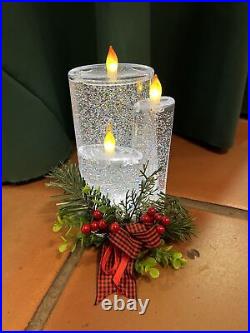 Battery Operated Three Candle LED Spinning Water With Glitter Christmas New
