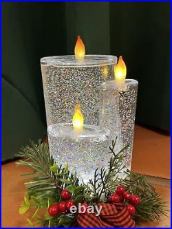 Battery Operated Three Candle LED Spinning Water With Glitter Christmas New
