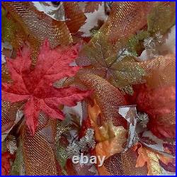 Beautiful Maple Leaves Autumn Deco Mesh Handmade Wreath
