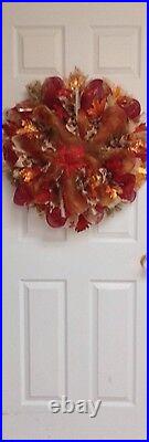 Beautiful Maple Leaves Autumn Deco Mesh Handmade Wreath