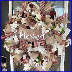 Blessed Country Darling Farmhouse Deco Mesh Front Door Wreath Valentine's Day