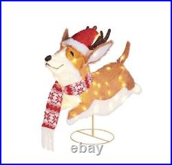 Brand New Christmas 22 Fluffy Leaping Corgi Dog Light LED Tinsel Yard Decor