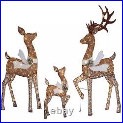 Brown Deer Family 3-Piece LED Decor Set