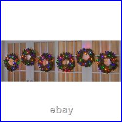Brylanehome 18 Pre-Lit Arrow-Tip Wreaths, Set Of 6, Multi Color Lights