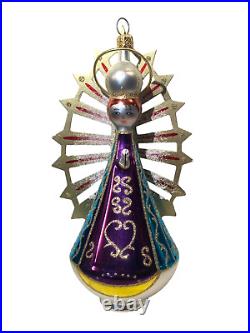 CHRISTOPHER RADKO 1996 Santa Maria Foil Wings Hand Blown Painted Glass Ornament