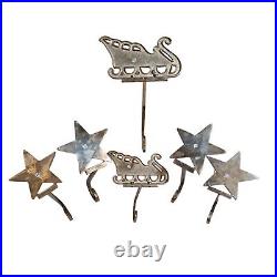 Christmas Brass Stocking Holders 4 x Star 2 x Sled Heavy Quality Gold Long Arm