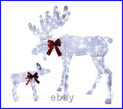 Christmas Moose Decoration In Out Door White Holiday Set Calf Lawn Lit LED Light