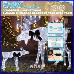 Christmas Moose Decoration In Out Door White Holiday Set Calf Lawn Lit LED Light