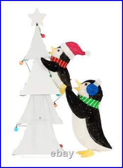Christmas Outdoor Yard Decorations Light Up Xmas Tree Penguins 160 White LED 62