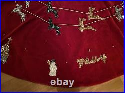 Christmas Tree Skirt Handmade Sequin Velour Santa Holy Family Noel 52 Vintage N