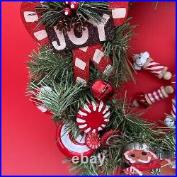Christmas Wreath 15 With Santa Gingerbread Glitter Ribbon Hand Made USA With Box