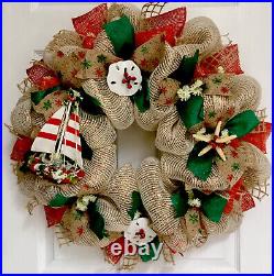 Coastal Christmas Wreath With Sailboat Starfish And Sand Dollars