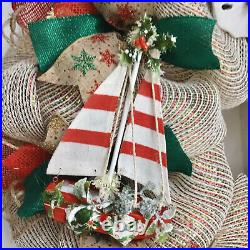 Coastal Christmas Wreath With Sailboat Starfish And Sand Dollars
