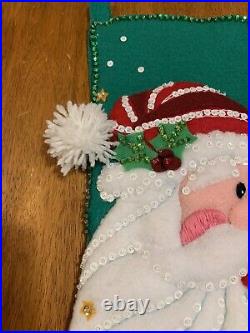 Completed FeltWorks Felt Christmas Stocking Hand Stitched Santa 18