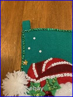 Completed FeltWorks Felt Christmas Stocking Hand Stitched Santa 18