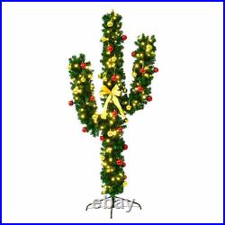 Costway 6Ft Pre-Lit Cactus Artificial Christmas Tree with LED Light Ball Ornaments