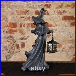 Cracker Barrel Black Resin Halloween Witch with LED Lantern IN HAND FREE SHIP