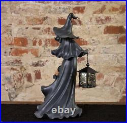 Cracker Barrel Black Resin Halloween Witch with LED Lantern In Hand Ships ASAP