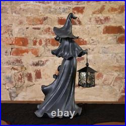 Cracker Barrel Black Resin Witch With LED Lantern New 2023 Halloween In Hand