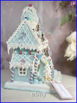 Cupcakes&Cashmere Christmas LightUp Pastel Blue Gingerbread House WithPenguins 14