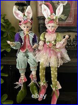 Cynthia Rowley 2 Pc Easter Elf Bunny Ears Fairy Shelf Sitting Dolls 26