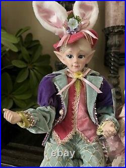 Cynthia Rowley 2 Pc Easter Elf Bunny Ears Fairy Shelf Sitting Dolls 26