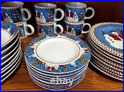 Debbie Mumm Snowman 40 Piece Dinnerware Set Boxed by Sakura. Plates Bowls Cups