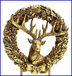Deer / Stag Head in golden Wreath on Base Vintage Christmas? Cabin Decor