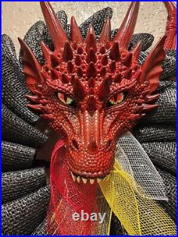 Dragon Wreath Fire Dragon Red and Black Burlap Mesh Handmade