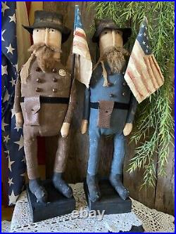 Early American Primitive Patriotic Americana Civil War Soldier Dolls/ 2 Set