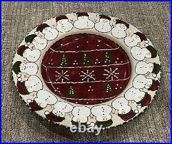 Expressly Yours Pottery Large 15 Round Serving Bowl Platter Snowmen Xmas Trees