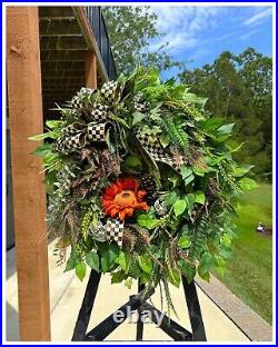 FALL FARMHOUSE Thanksgiving Summer Rustic Realistic Prem 32L Door Wreath