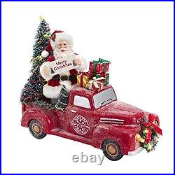 Fabriche Santa in Red Truck with Light Up Trees Christmas Figurine 10 In JEL1204
