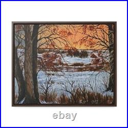 Fall Scene Original Acrylic Painting Print Canvas Gallery Wrap Snow Barn Country