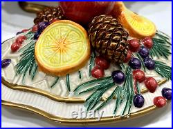 Fitz & Floyd Classic Holiday TUREEN + PLATTER LIFELIKE Fruit Nuts Acorns Bows