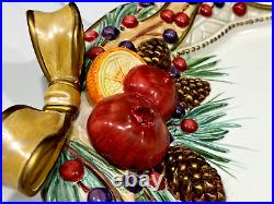 Fitz & Floyd Classic Holiday TUREEN + PLATTER LIFELIKE Fruit Nuts Acorns Bows