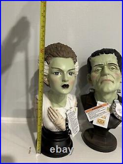 Frankenstein & His Bride Bust Light Up Eyes Red Halloween Decor Statue PAIR