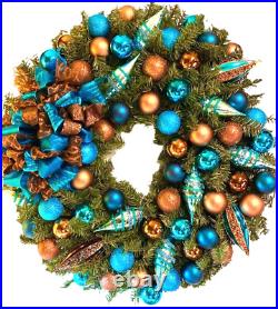 Free Shipping XL Elegant Christmas Wreath Turquoise Blue Bronze Holiday 32