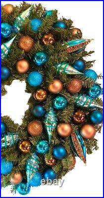 Free Shipping XL Elegant Christmas Wreath Turquoise Blue Bronze Holiday 32