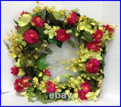 Frontgate Spring Summer Floral Wreath Orchid Zinnia vibrant Pink Yellow 27