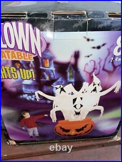 GEMMY Airblown Inflatable Ghosts & Pumpkin- Light Up 8 ft