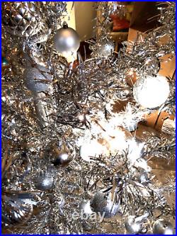 GORGEOUS 1969 Large Full Aluminum Christmas Tree 5'4 Pom Pom Topper Xlnt COND