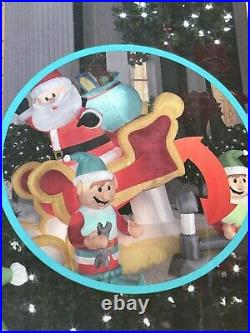 Gemmy 6' Christmas Lighted Animated Santa & Elves Fix Sleigh Airblown Inflatable