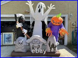 Gemmy 9.5 Ft Animated Inflatable Light Up Sounds Halloween Ghoul Trio Decoration